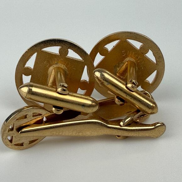 Swank Cufflinks With Matching Tie Clip 2 Sets Silver Tone Faux Pearl Gold Tone - Picture 7 of 9